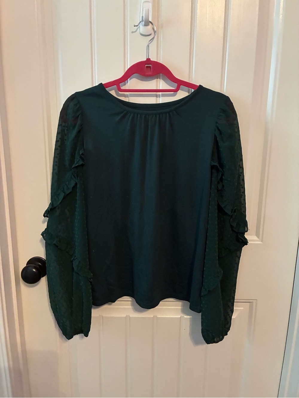 LOFT Dark Green Ruffle Sleeve Blouse